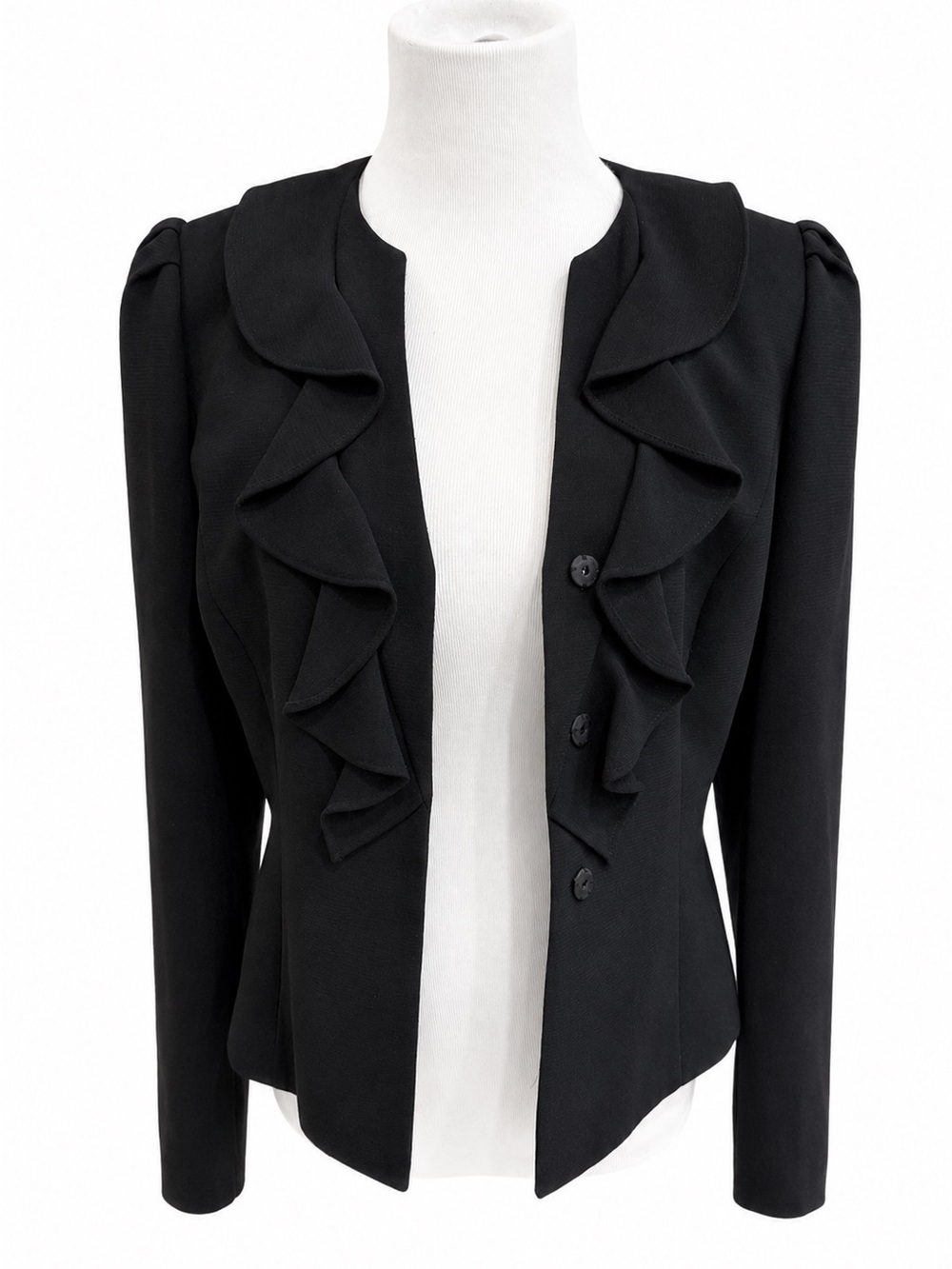 Black Ruffle-Front Women's Blazer Jacket